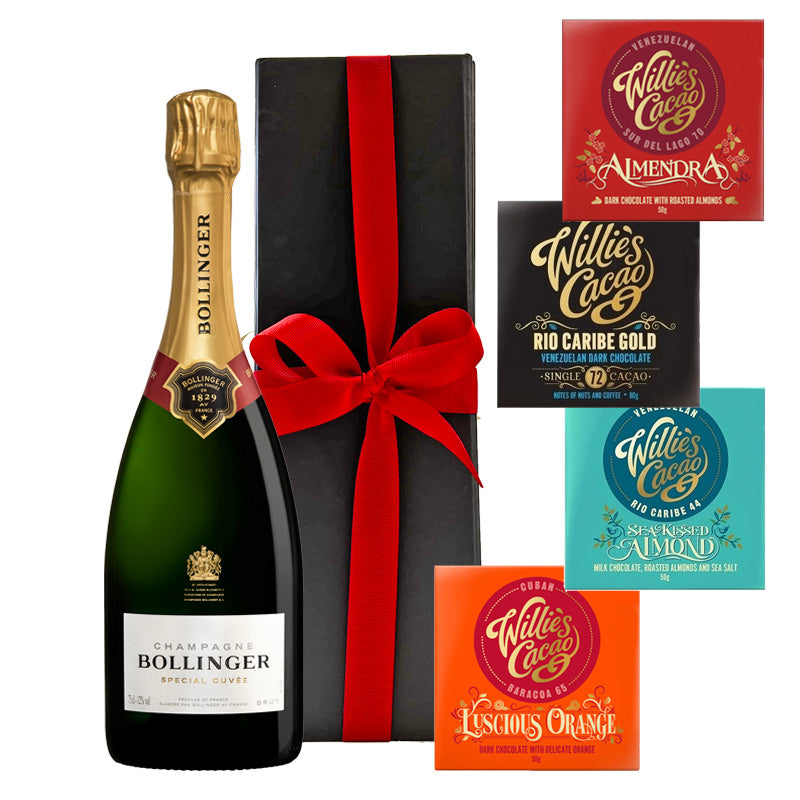 Bollinger Special Cuvée Champagne with 4 x Artisan Willie’s Chocolates in Black Gift Box