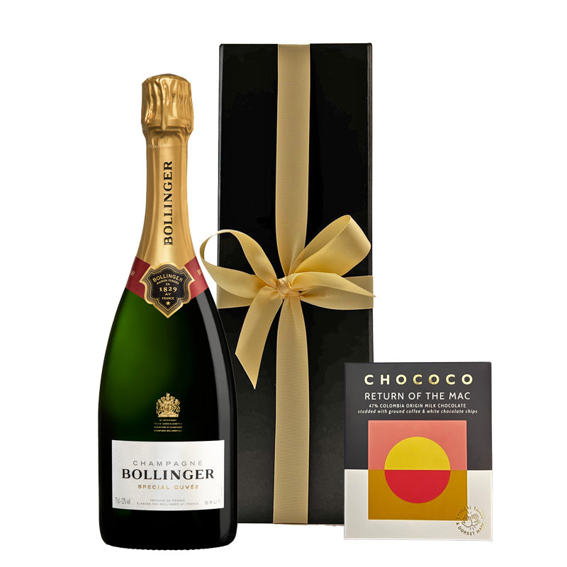 Bollinger Special Cuvée Champagne with Colombian Crushed Coffee Chocolate in Black Gift Box