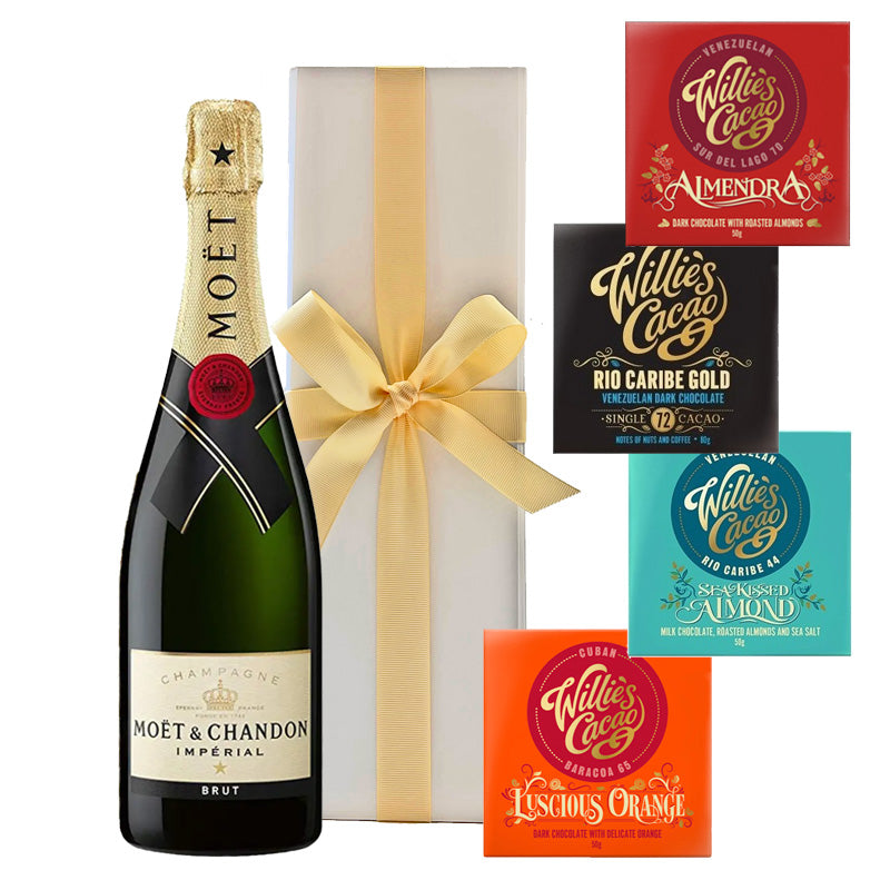 Moët & Chandon Brut Impérial Champagne with 4 x Artisan Willie’s Chocolates in White Gift Box