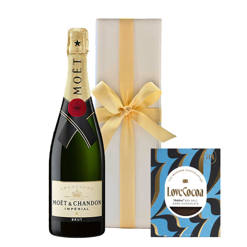 Moët & Chandon Brut Impérial Champagne with Maldon Sea Salt Chocolate in White Gift Box