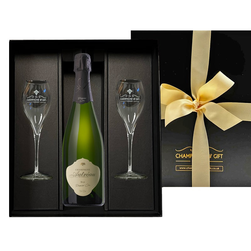 Branded Premier Cru Champagne with Flutes in Black Gift Box