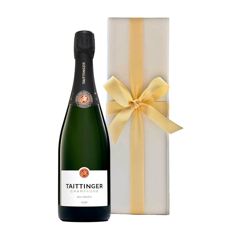 Branded Taittinger Brut Réserve Champagne in White Gift Box